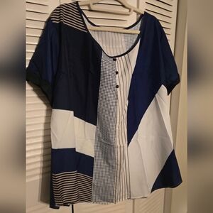 Navy and White Women's Top